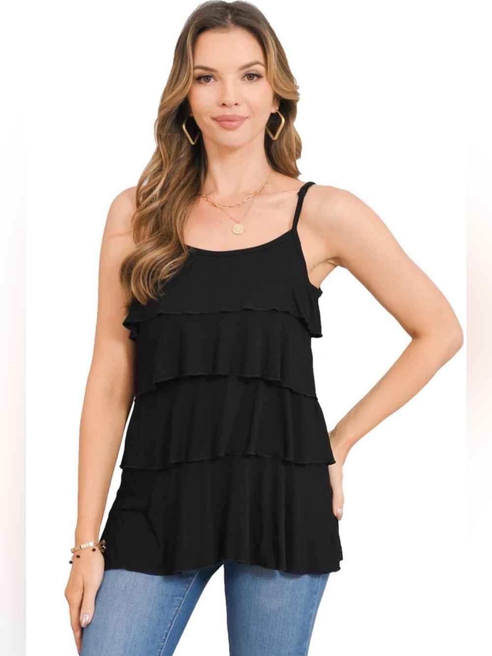 Bearsland Ruffle Tiered Black Nursing Camisole